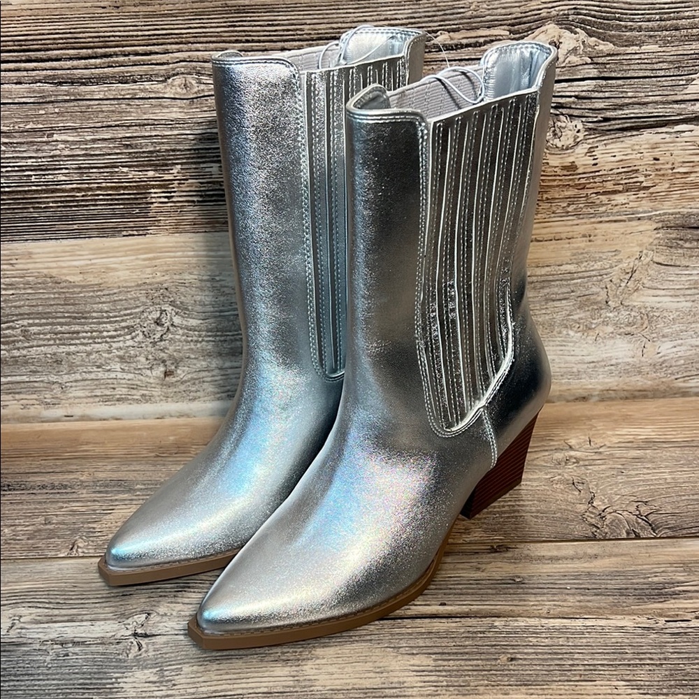 Forever 21 Heeled Dress Boots in Silver New!